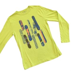 Crewcuts Long Sleeve Tee with Snowboard Graphics, Green/Yellow Size 14